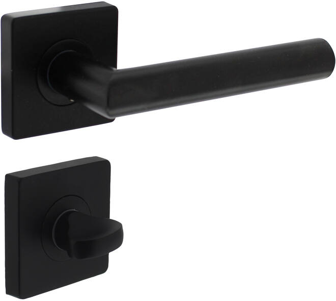 Deurkruk Bastian op rozet 55x55x10mm met nokken en WC-sluiting met stift 8x8mm zwart