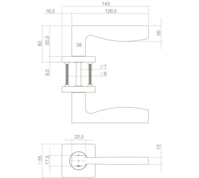 Deurkruk Apollo op rozet verdekt 55x55x10mm met nokken zwart
