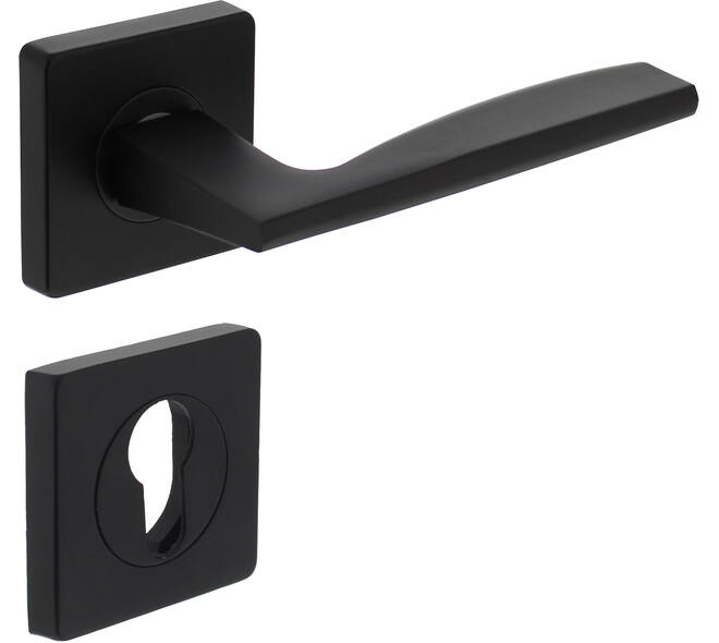 Deurkruk Apollo op rozet verdekt 55x55x10mm met nokken en cilinderrozetten zwart