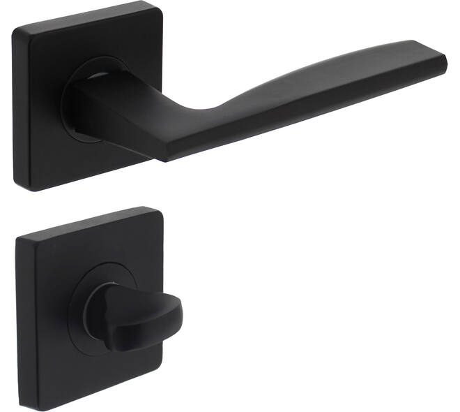 Deurkruk Apollo op rozet verdekt 55x55x10mm met nokken en WC-sluiting met stift 8x8mm zwart