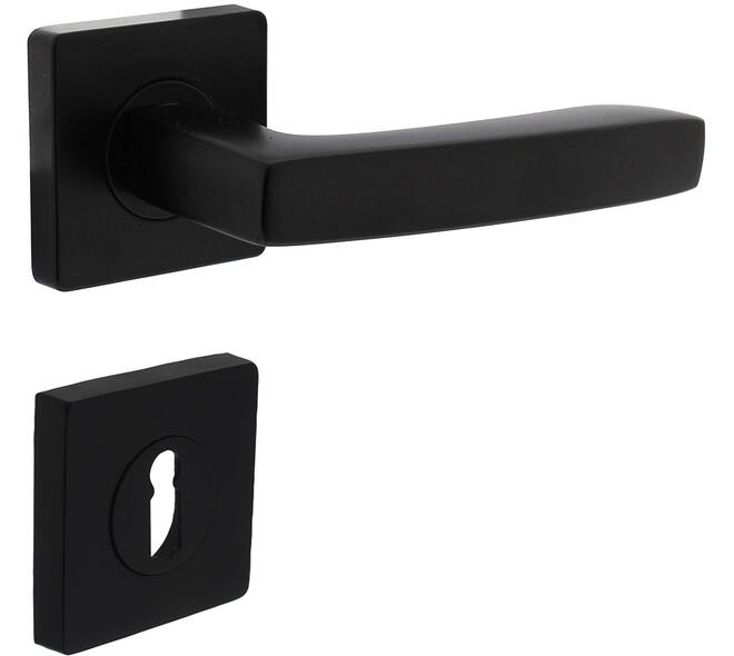 Deurkruk Minos op rozet verdekt 55x55x10mm met nokken en sleutelrozetten zwart