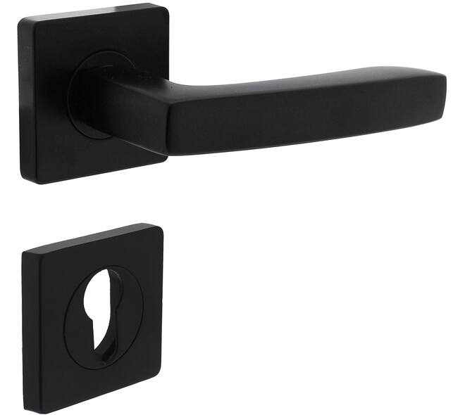 Deurkruk Minos op rozet verdekt 55x55x10mm met nokken en cilinderrozetten zwart