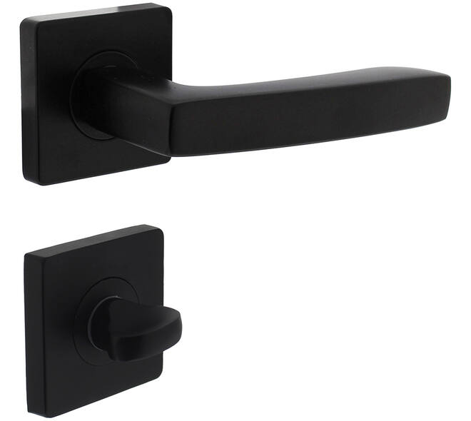 Deurkruk Minos op rozet verdekt 55x55x10mm met nokken en WC-sluiting met stift 8x8mm zwart