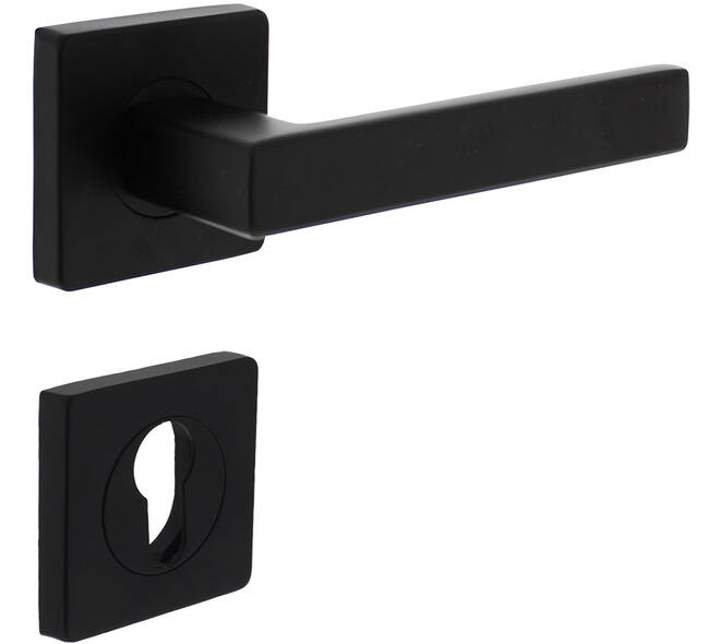 Deurkruk Hera op rozet verdekt 55x55x10mm met nokken en cilinderrozetten zwart