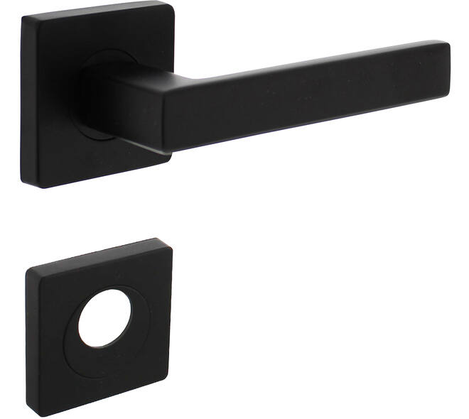 Deurkruk Hera op rozet verdekt 55x55x10mm met nokken en rondcilinderrozetten zwart
