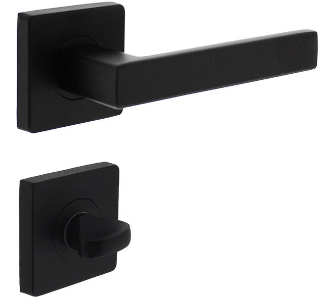 Deurkruk Hera op rozet verdekt 55x55x10mm met nokken en WC-sluiting met stift 8x8mm zwart
