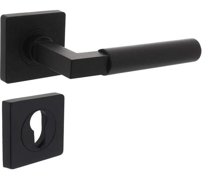 Deurkruk Baustil op rozet verdekt 55x55x10mm met nokken en cilinderrozetten zwart