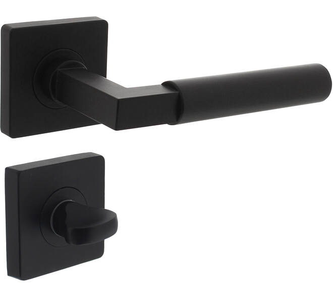 Deurkruk Baustil op rozet verdekt 55x55x10mm met nokken en WC-sluiting met stift 7x7mm zwart