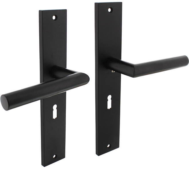 Deurkruk Bastian op schild rechthoekig 245x45mm sleutelgat 56mm zwart