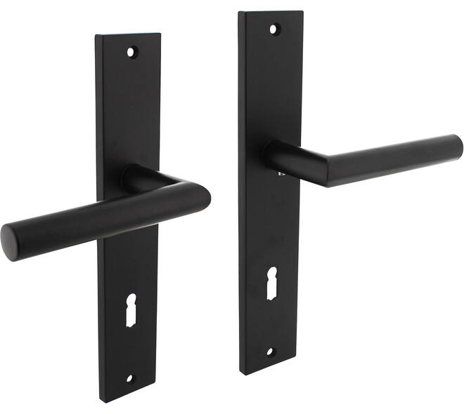Deurkruk Bastian op schild rechthoekig 245x45mm sleutelgat 78mm zwart