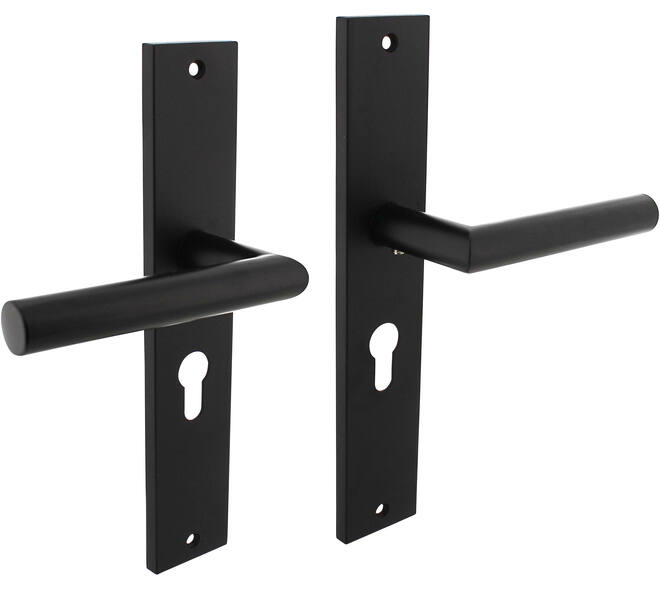 Deurkruk Bastian op schild rechthoekig 245x45mm profielcilindergat 55mm zwart
