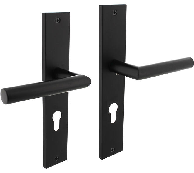 Deurkruk Bastian op schild rechthoekig 245x45mm profielcilindergat 72mm zwart