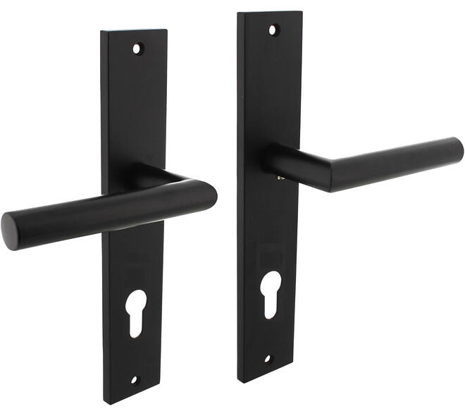 Deurkruk Bastian op schild rechthoekig 245x45mm profielcilindergat 78mm zwart