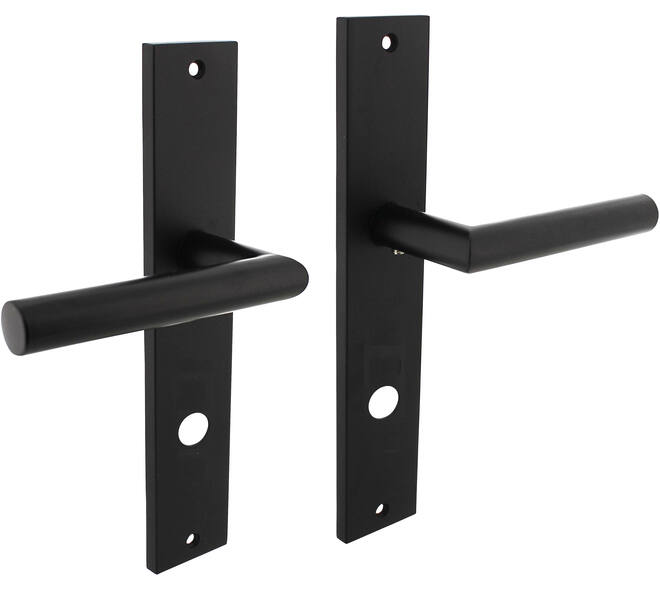 Deurkruk Bastian op schild rechthoekig 245x45mm rondcilindergat 78mm zwart