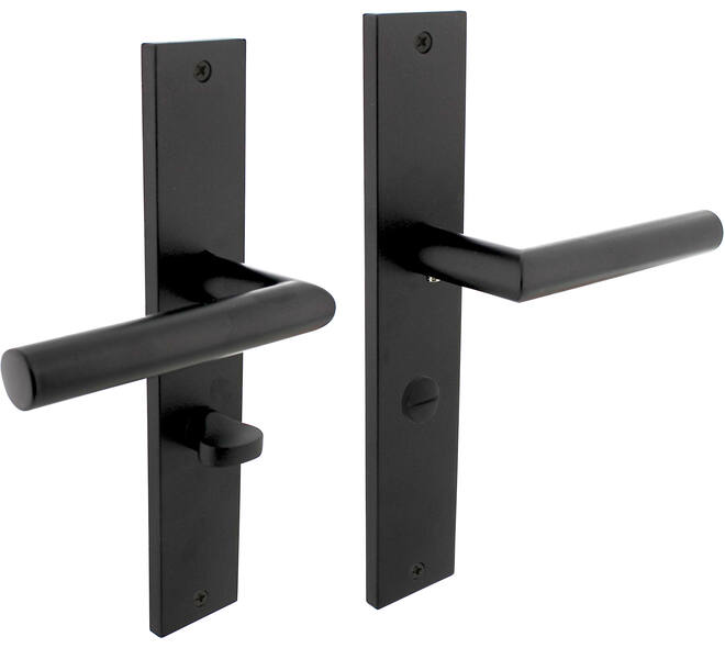 Deurkruk Bastian op schild rechthoekig 245x45mm wc 63/8mm zwart