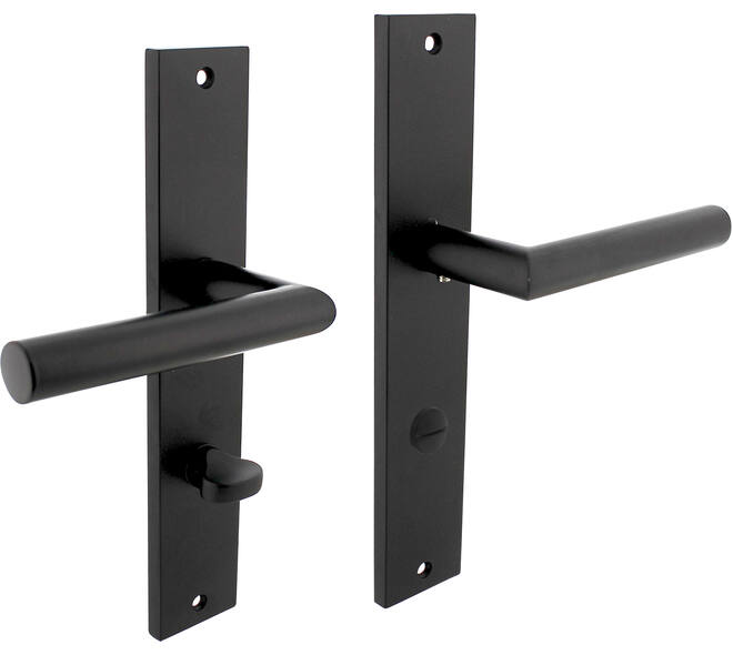 Deurkruk Bastian op schild rechthoekig 245x45mm wc 78/7mm zwart