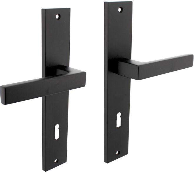 Deurkruk Hera op schild rechthoekig 245x45mm sleutelgat 78mm zwart