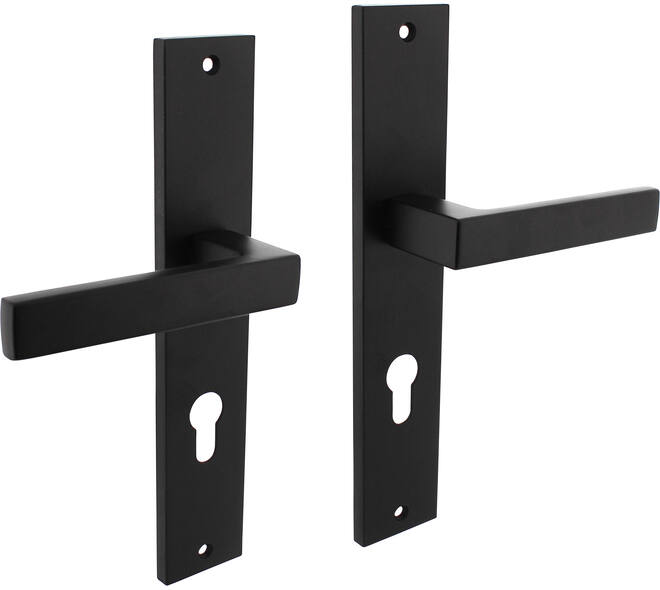 Deurkruk Hera op schild rechthoekig 245x45mm profielcilindergat 72mm zwart