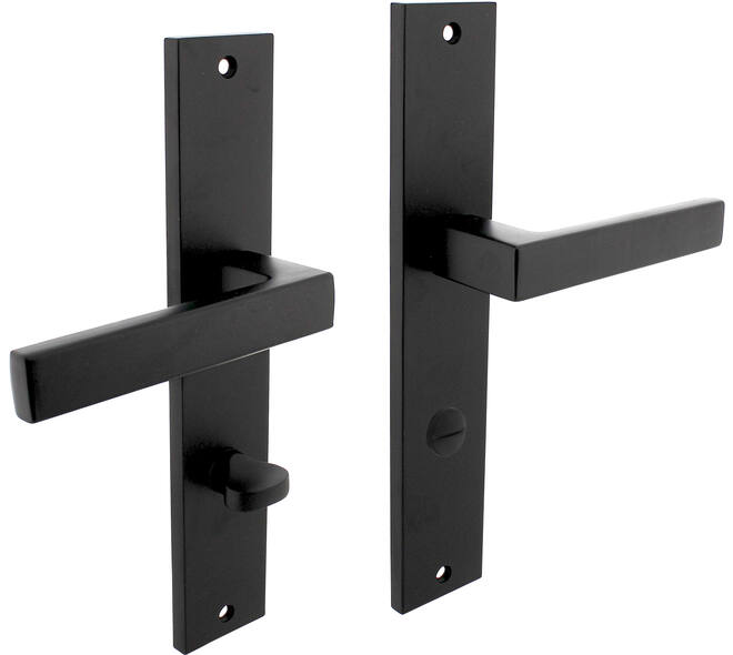 Deurkruk Hera op schild rechthoekig 245x45mm wc 78/8mm zwart