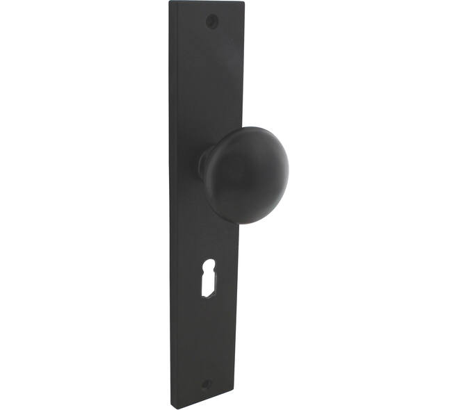 Knopschild rechthoekig 245x45x8mm met vaste knop paddenstoel en wisselstift sleutelgat 56mm zwart