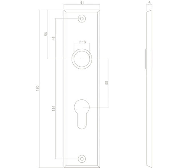 Schilden rechthoekig 181x41x7mm profielcilindergat 55mm zwart
