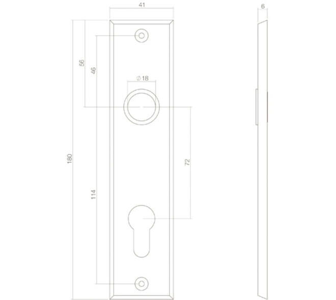 Schilden rechthoekig 181x41x7mm profielcilindergat 72mm zwart