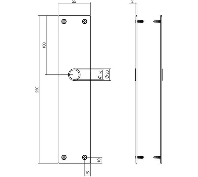 Schilden rechthoekig 250x55x2mm blind structuur zwart