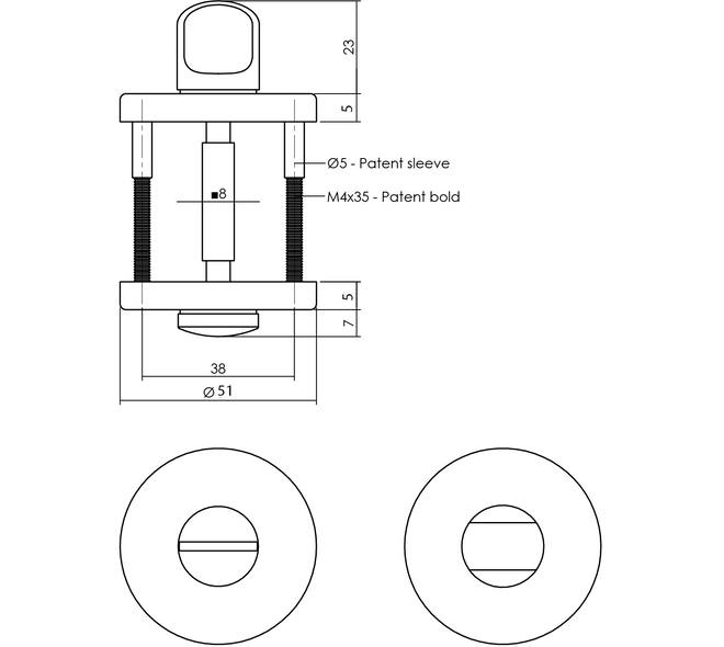 WC-sluiting verdekt ø51x5mm met nokken en stift 8x8mm zwart