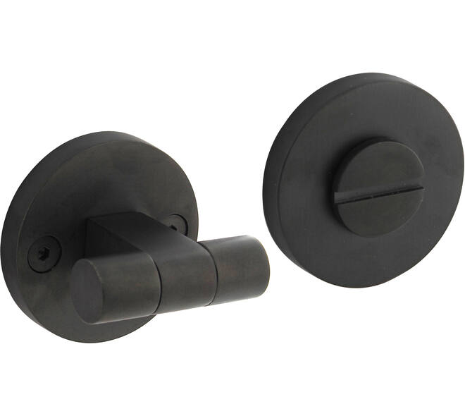 WC-sluiting éénzijdig verdekt ø55x8mm met stift 8x8mm, knop op schroefgat rozet PVD zwart