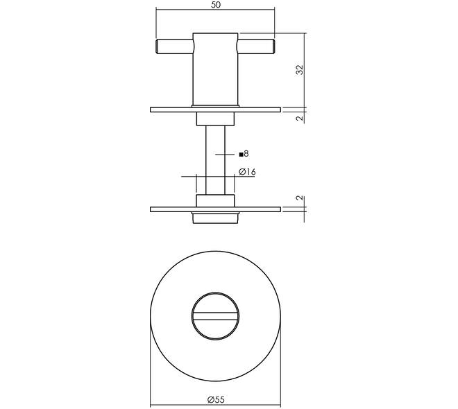 WC-sluiting zelfklevend ø55x2mm met stift 8x8mm structuur zwart