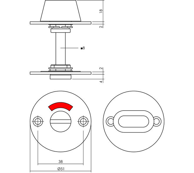WC-sluiting ø51x2mm met stift 8x8mm structuur zwart