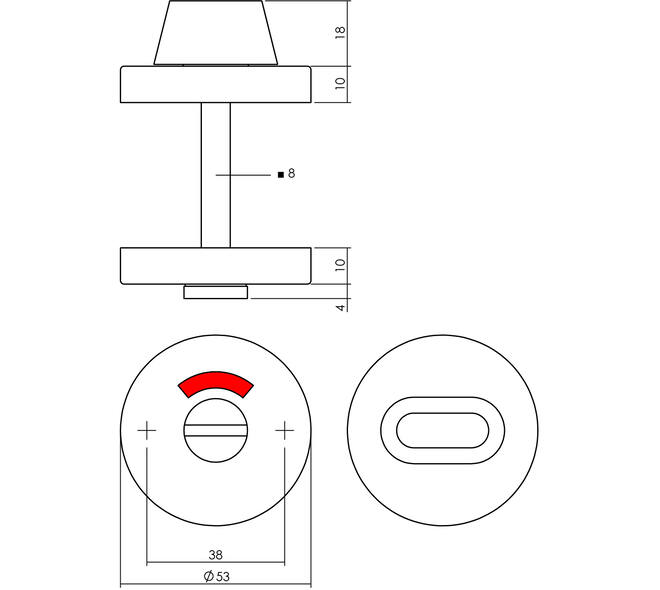 WC-sluiting verdekt ø53x10mm met stift 8x8mm structuur zwart