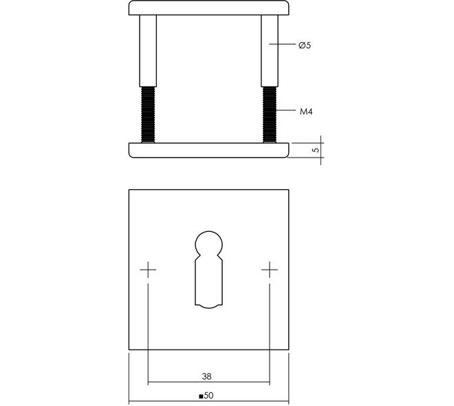 Sleutelrozetten verdekt 50x50x5mm structuur zwart