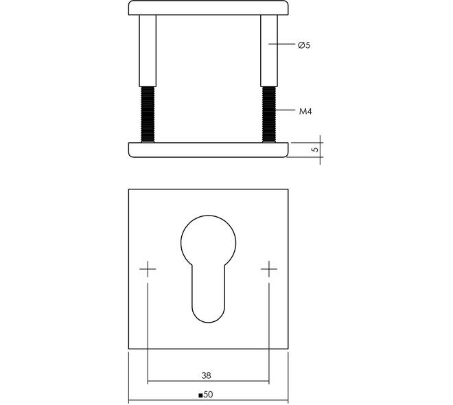Cilinderrozetten verdekt 50x50x5mm structuur zwart