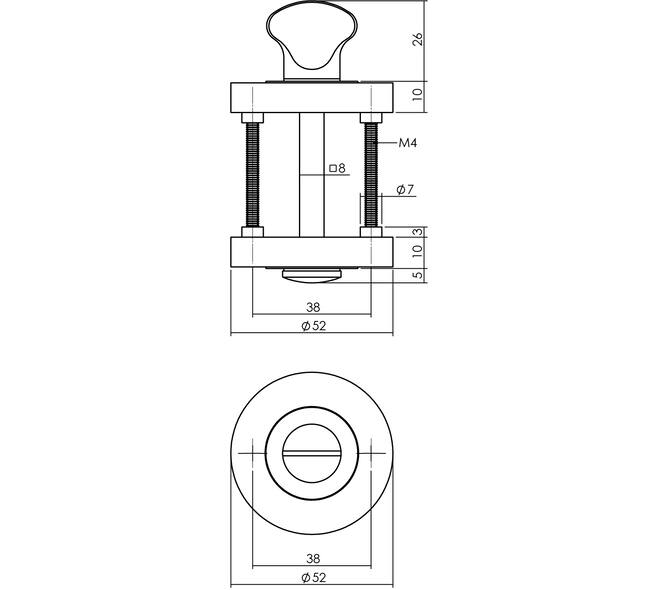 WC-sluiting verdekt ø52x10mm met nokken en stift 8x8mm zwart
