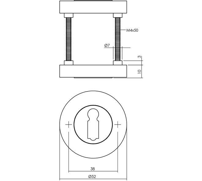 Sleutelrozetten verdekt ø52x10mm met nokken zwart