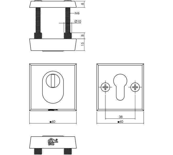 SKG3 veiligheidsrozetten vierkant 60x60x15mm profielcilindergat met kerntrekbeveiliging zwart
