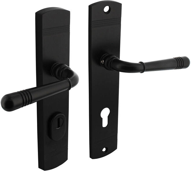 Achterdeurbeslag Helena 239x50mm kruk/kruk profielcilindergat 72mm met kerntrekbeveiliging zwart