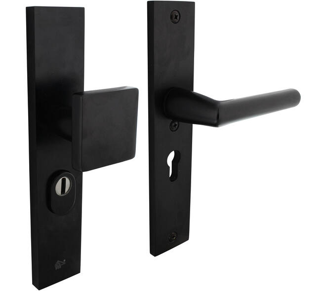 SKG3 veiligheidsbeslag rechthoekig 250x50mm greep/kruk Jura met veerconstructie profielcilindergat 55mm met kerntrekbeveiliging zwart