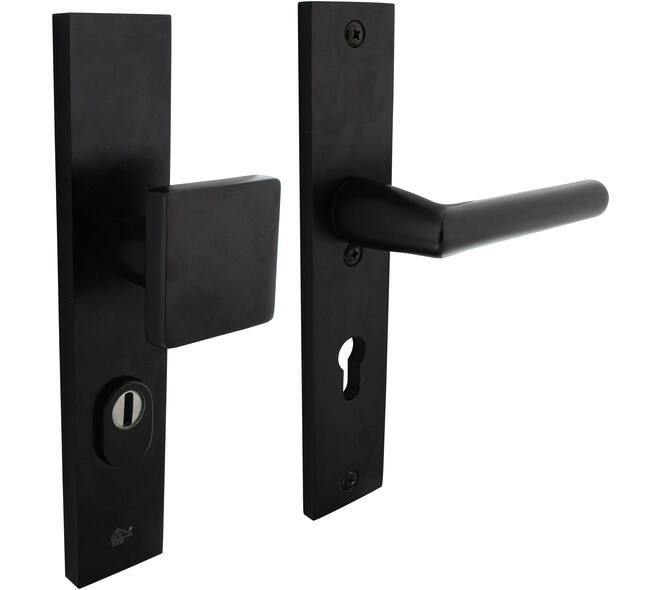 SKG3 veiligheidsbeslag rechthoekig 250x50mm greep/kruk Jura met veerconstructie profielcilindergat 72mm met kerntrekbeveiliging zwart