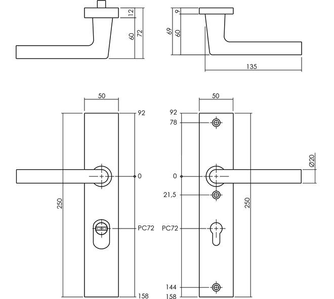 SKG3 veiligheidsbeslag rechthoekig 250x50mm kruk/kruk Jura met veerconstructie profielcilindergat 72mm met kerntrekbeveiliging zwart