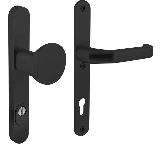 SKG3 veiligheidsbeslag ovaal smal 250x35mm greep/kruk Verkropt met veerconstructie profielcilindergat 92mm met kerntrekbeveiliging zwart