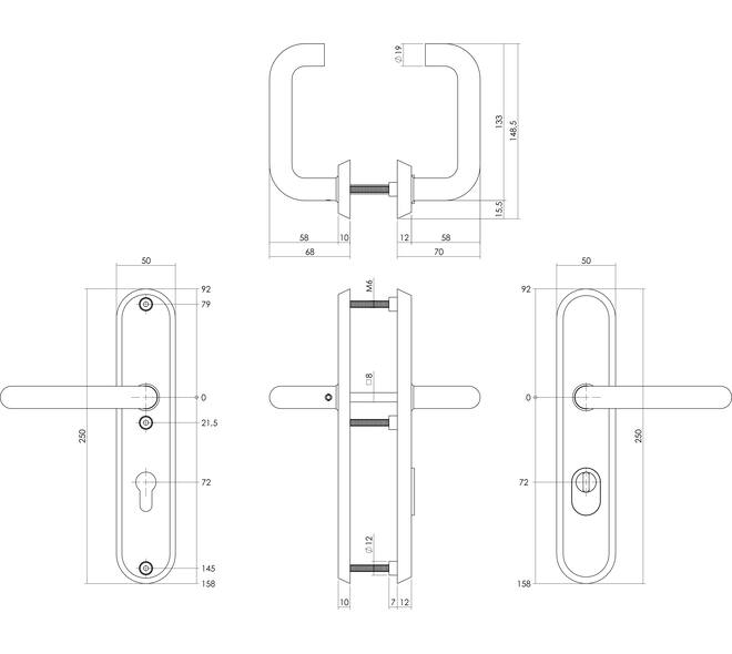 SKG3 veiligheidsbeslag ovaal 250x50mm kruk/kruk Rond profielcilindergat 72mm met kerntrekbeveiliging structuur zwart