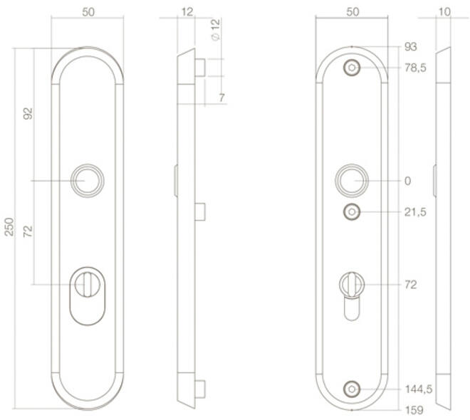 SKG3 veiligheidsschilden ovaal 250x50mm profielcilindergat 72mm met kerntrekbeveiliging structuur zwart