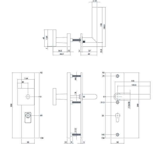 SKG3 veiligheidsbeslag rechthoekig 250x50mm greep/kruk Jura profielcilindergat 55mm met kerntrekbeveiliging structuur zwart
