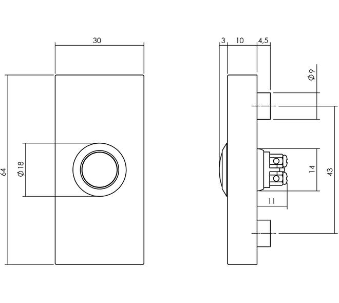 Deurbel rechthoekig 65x30x10mm verdekt structuur zwart