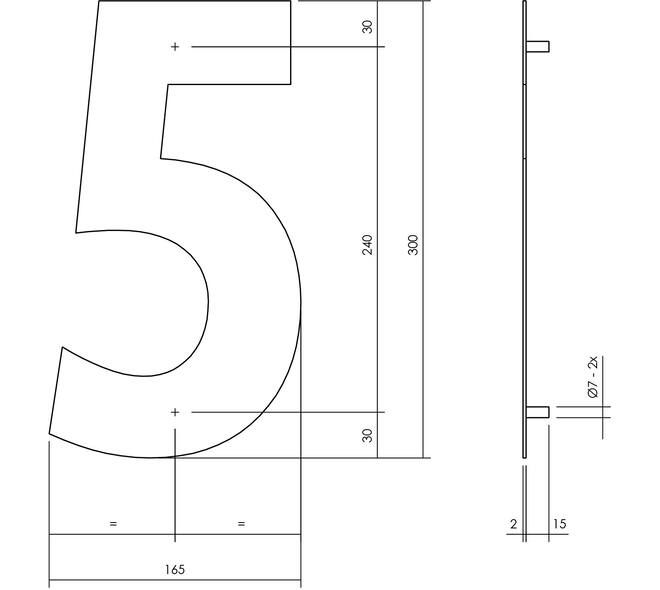 Huisnummer 5 XL 300mm structuur zwart