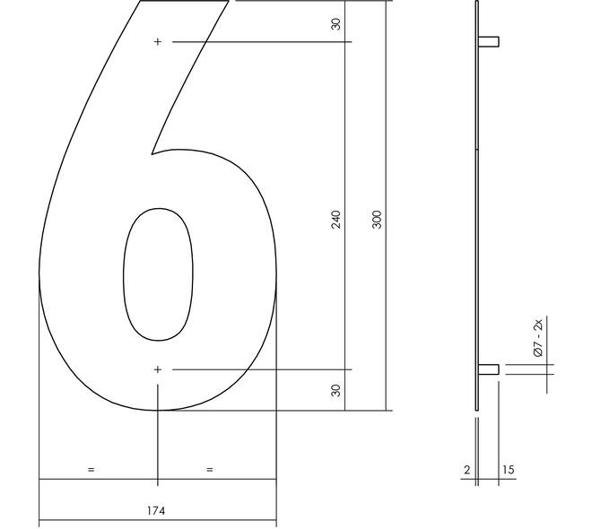 Huisnummer 6 XL 300mm structuur zwart
