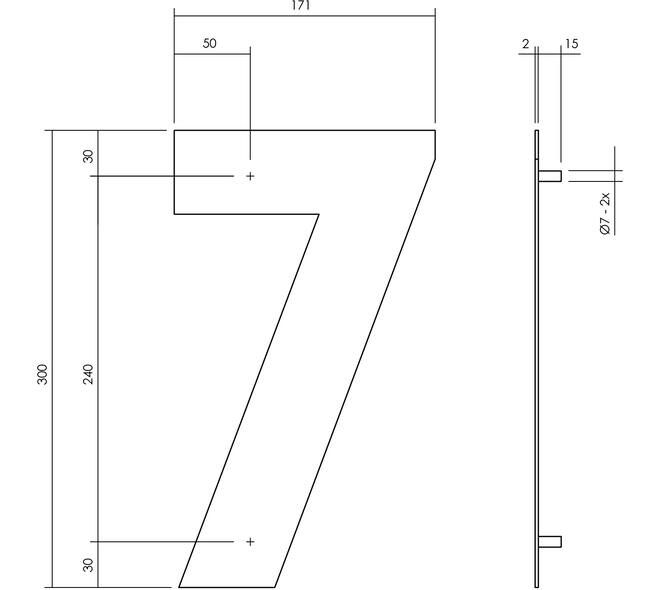 Huisnummer 7 XL 300mm structuur zwart