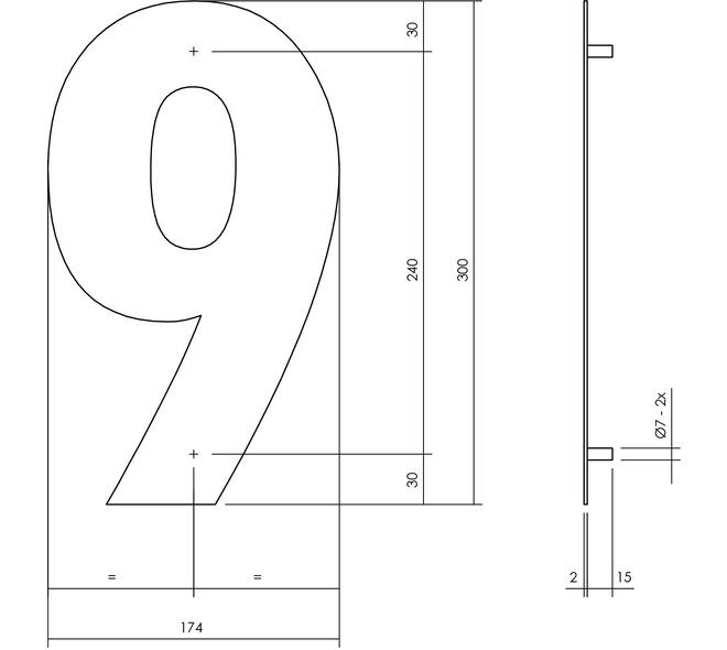 Huisnummer 9 XL 300mm structuur zwart